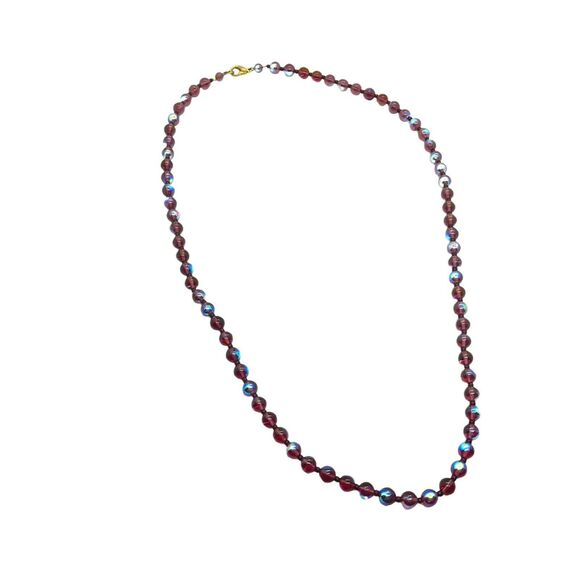 Aurora Borealis Necklace Womens Purple Glass Gold Tone Clasp Gorgeous 8 mm - Picture 2 of 10